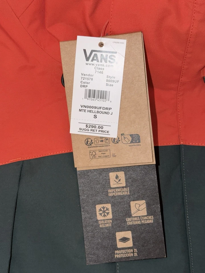Vans Jacket Coat Men's Small  Hellbound MTE All Weather Winter Outdoor MSRP $290 - Image 3 of 4