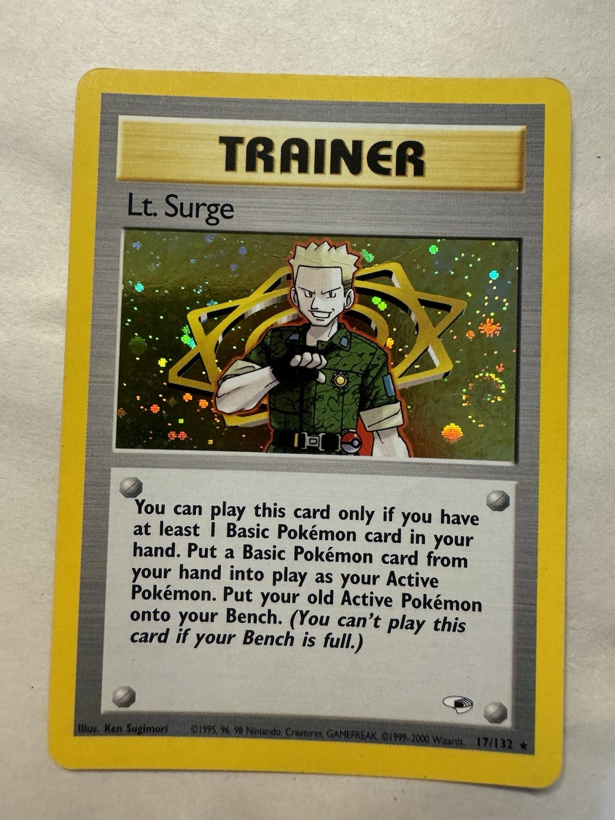 Lt. Surge Holo 17/132 Trainer Gym Heroes Pokemon Card With SWIRL
