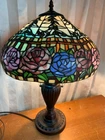 Stained Leaded Glass Vintage Tiffany Style Table Lamp Bronze Metal Base 24"