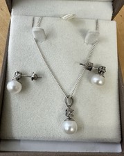Sterling Silver And Pearl Necklace And Earrings Set