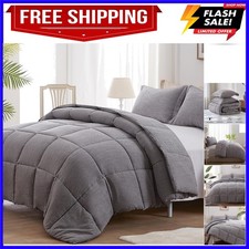 King Size Comforter Set 3 Pieces Grey Soft Luxury Cationic Dyeing Comforter f...