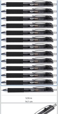 Amazon Basics Gel Pens Fine Point Smooth Writing 1 Count (Pack of 12), Black 