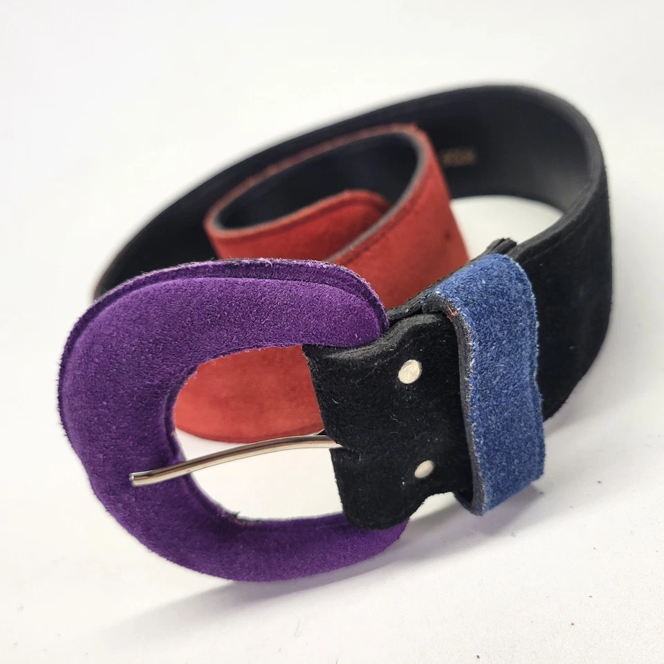 Cinturón Cintura Gamuza Vintage 26 28 S Cuero Rojo Azul Púrpura Negro Años 80 8006 Foto 4 de 4
