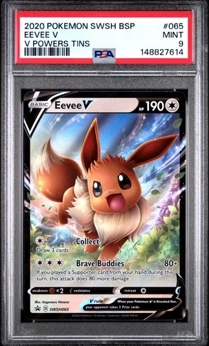 2020 POKEMON SWSH BLACK STAR PROMO V POWERS TINS #065 EEVEE V PSA 9