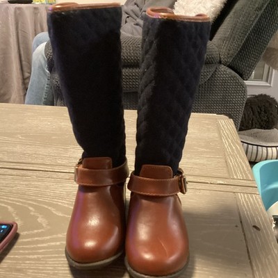 Tommy Hilfiger Quilted Andrea Equestrian Boots Youth Size 8 Navy Brown Back Zip