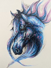 Blue Spirit Horse – Original Acrylic & Ink Painting