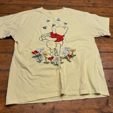 Disney Winnie the Pooh Embroidered Floral Bee Graphic T-Shirt Yellow Mens Large