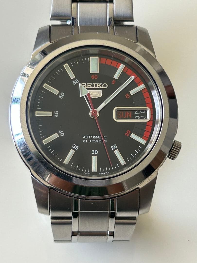 SEIKO 5 7S26-02W0 Watch Black Dial Day Date 21 Jewels Men's
