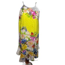 Farm Rio Mini Dress Floral Low Back Medium Yellow Maximalist Vacation Resort