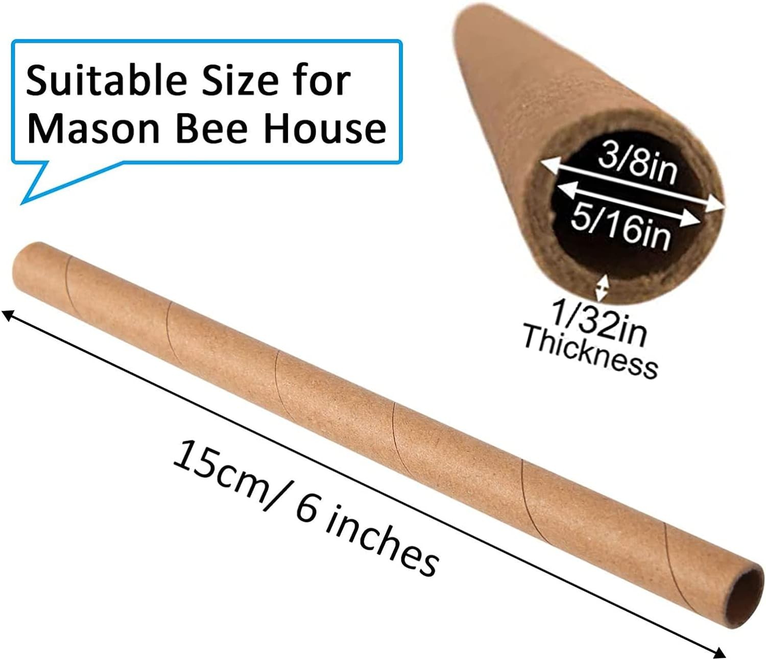 AukBeeFun Cardboard Mason Bee House Tubes 6 Inches Paper light brown 