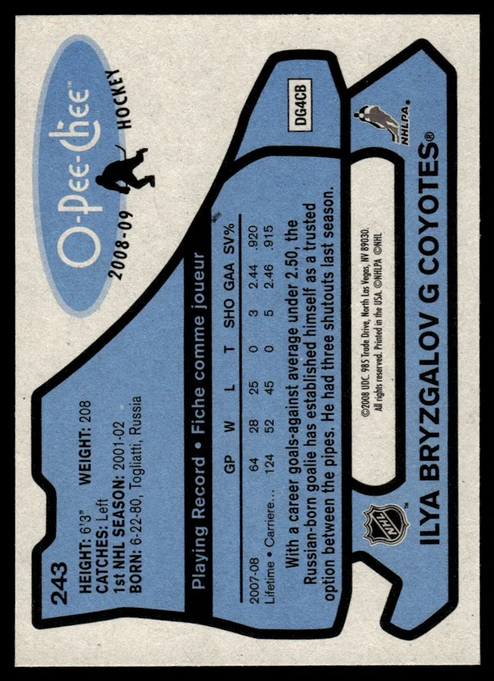 2008-09 O-Pee-Chee 1979-80 Retro Ilya Bryzgalov Phoenix Coyotes #243 - Image 2 of 2
