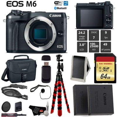 Canon EOS M6 Mirrorless Digital Camera (Black, Body Only) + 64GB Class 10 Memory