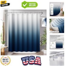 Shower Curtain, Cloth Ombre Blue Curtain Set with 12 Hooks, Washable Fabric N...