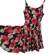 Oxygene Floral Mini Dress L New Fit Flare Spaghetti Strap Black Red Spring