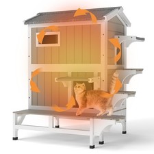 2-Story Insulated Outdoor Cat House Weatherproof Feral Cat Shelter Grey
