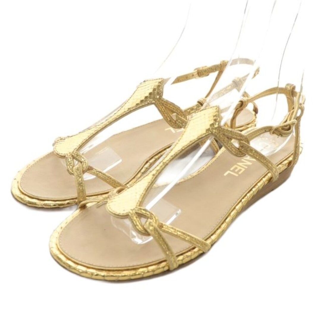 Chanel Sandals Python Leather Coco Mark 35 Gold C… - image 2