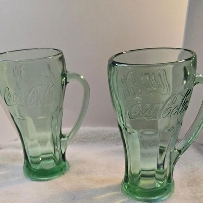 2 Vintage Coca-Cola Georgia Green Embossed Mugs 1970s 80s Soda Fountain Glasses