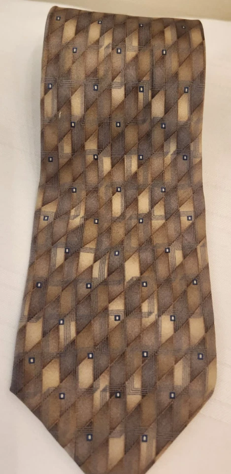 Gravata masculina extra longa 100% seda Bill Bass etiqueta preta com marrom/bege/cinza - Imagem 2 de 4