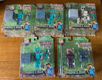 Minecraft Overworld Series 1 and 2 Figure Lot of 5 Iron Golem, Diamond Steve x2