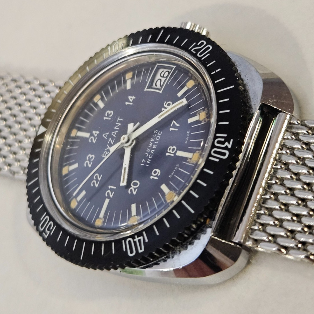 Vintage Skindiver Men's Watch "RYZANT" Swiss Diver 1970 Cal.AS 1950/51 17J NOS image 4