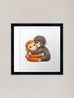 Cute Baby Monkey Named Punch Plush  Framed Wall Art Poster Canvas Print Picture