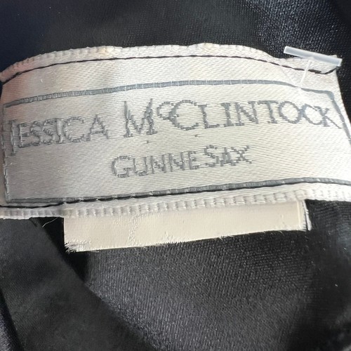 VINTAGE Jessica McClintock Black Dress Floral Asian Oriental Stand Collar Slit - Picture 8 of 8