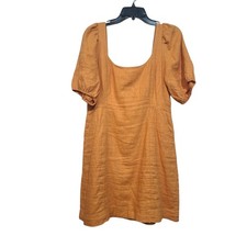 Madewell Maisie Mini Dress 8 Linen Square Neck NL116 Contrast Stitch