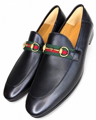 Gucci Herren Leder Halbschuhe Schwarz Jordaan Horsebit 1953 Pantoletten Größe 15UK/16US