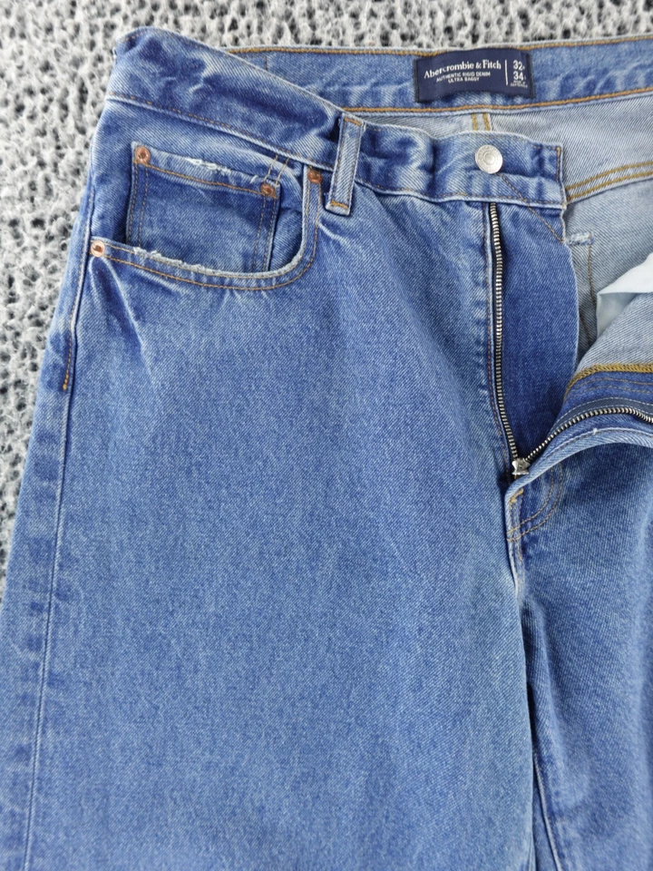 Jean Abercrombie & Fitch Auténtico Denim Rígido Ultra Suelto Hombres 32x34 Azul Usado en Excelente Condición Foto 2 de 4