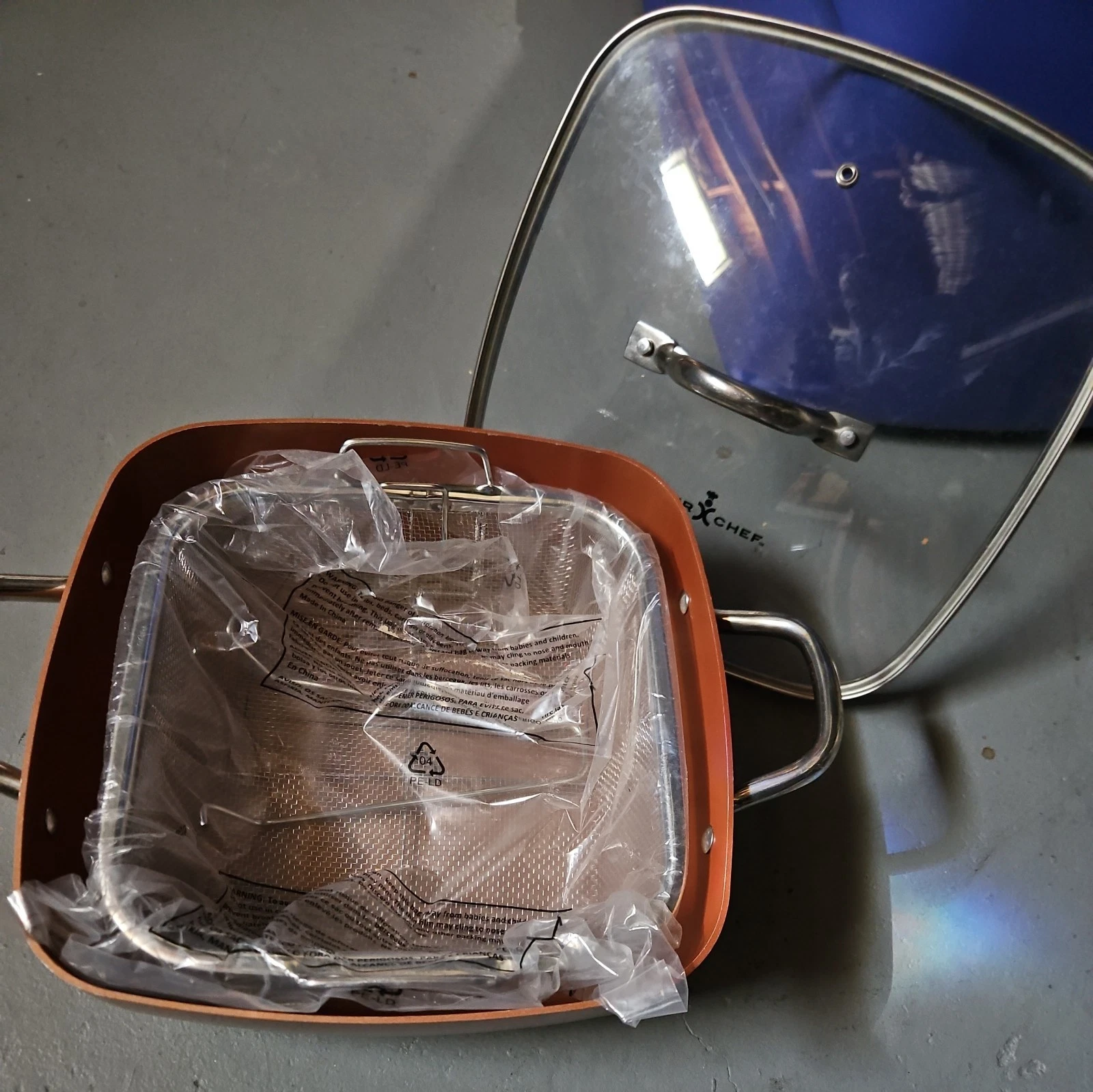 Copper Chef 11" Square Frying Pan Set With Deep Fry Basket New, Never used