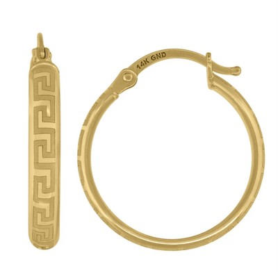 14K Gelbgold griechische strukturierte Huggie Creolen 2,3 gm L-20 mm, B-20 mm