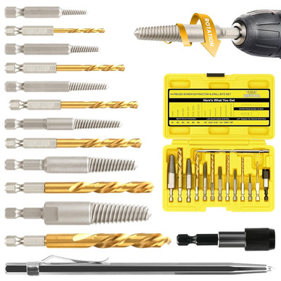 14-Pieces Screw Extractor and Left-Hand Drill Bit Set, Easy Out Broken Bolt Remo