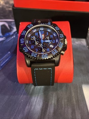 LUMINOX NAVY SEAL COLORMARK 3080 CHRONOGRAPH WATCH RARE BLUE NEW BATTERY & STRAP