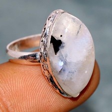 925 Silver Plated Rainbow Moonstone Ring US 7 Handmade Gift GW