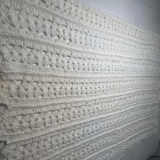 Vintage Handmade Crochet Baby Blanket Cream White Popcorn Shell Stitch 39x30