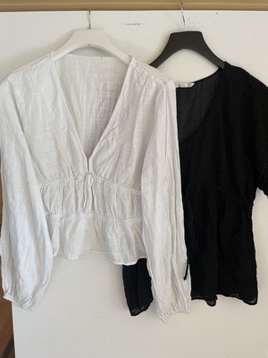 Wunderschöne 2-er Set Blusen  Tunika Zara Schwarz & 24 colorus Weiß Gr. M38/40