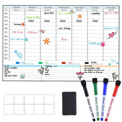 Magnetic Weekly Dry Erase Board Calendar for Fridge Schedule Board Planner - Picture 1 of 8