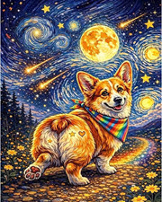 Starry Sky Corgi Diamond Art Kits for Adults, Full round Drill 5D Dog