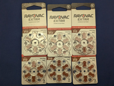 60 x Size 312 Rayovac Extra Advanced Hearing Aid Batteries - 10pk 60pc