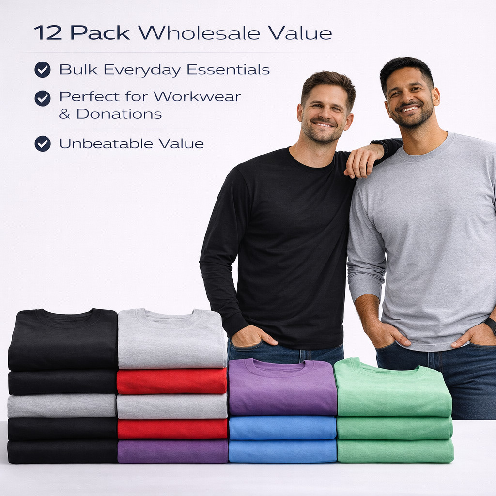 BILLIONHATS Mens Long Sleeve Colorful T-Shirts, 100percent Cotton -Crew Neck Bulk Tees image 3