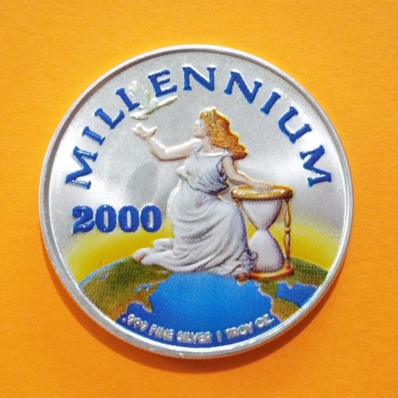 2000 LIBERIA $20 Silver "COLORIZED" Coin BU Cond - Millennium