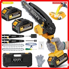 SINPY Mini Tronconneuse a Batterie 2x4000mah, 6 Pouces Tronçonneuse sur Batte...