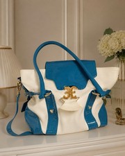 Fabi Vintage Ledertasche weiß-blau mit Goldv...