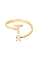 Latelita Initial T Ring Gelb Vergoldet Verstellbar Weiß CZ Stein 925 Silber