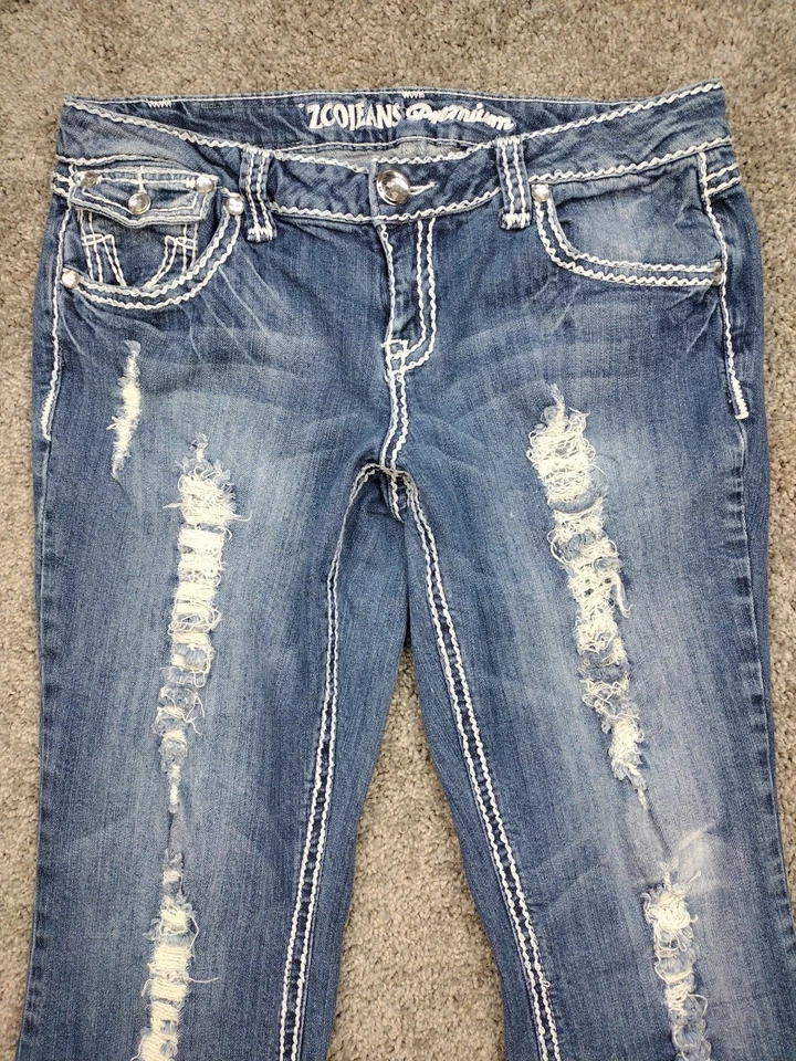 Pantalones de mezclilla ZCO vintage para mujer tiro bajo corte bota elástico talla 13 punto grueso brillante Foto 2 de 4