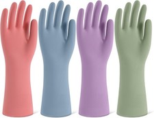 Rubber Cleaning Gloves for Dishwashing, 4 Pairs Reusable Kitchen Gloves