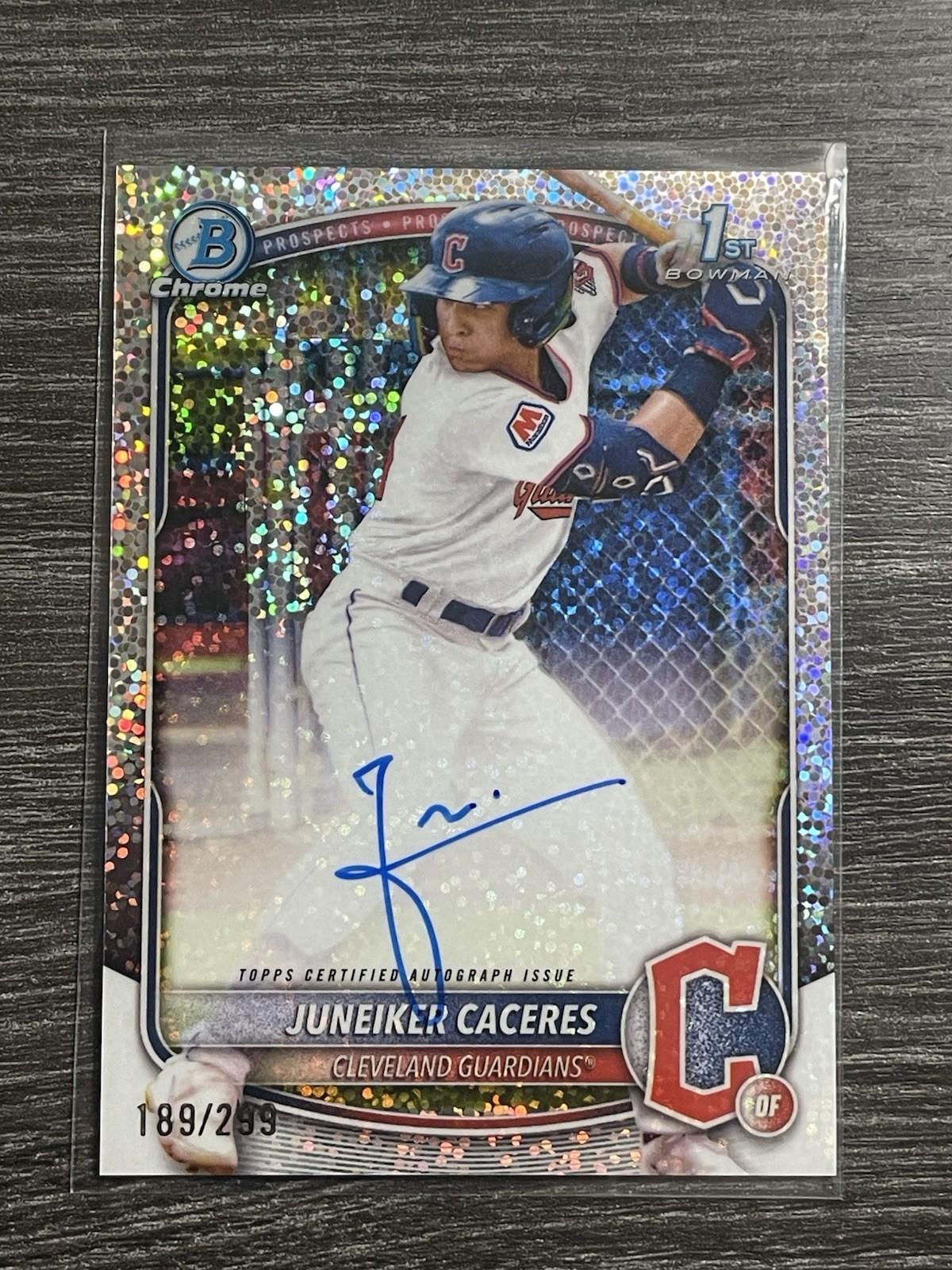 2025 Bowman Chrome Juneiker Caceres 1st Speckle Refractor Auto /299