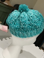Baby Beret hat Crochet - Aqua/White