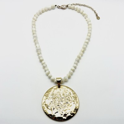Studio Barse Hammered Golden Bronze & Mother of Pearl Statement Necklace