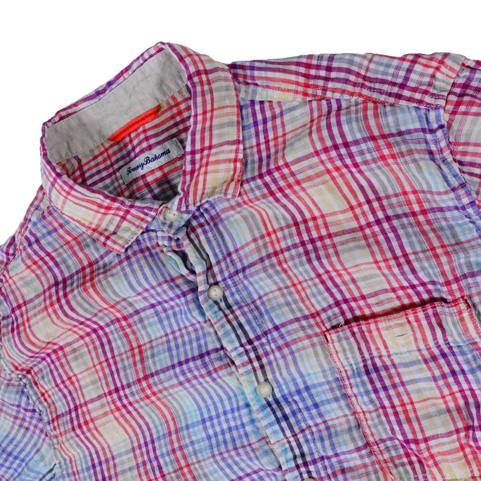 Tommy Bahama Linen Plaid Check Button Up Long Sleeve Shirt Men's Large